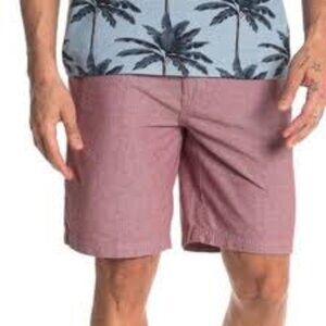 14th & Union 32 Shorts Flat Front Chambray Trim Slim Fit red oxblood cotton NWT